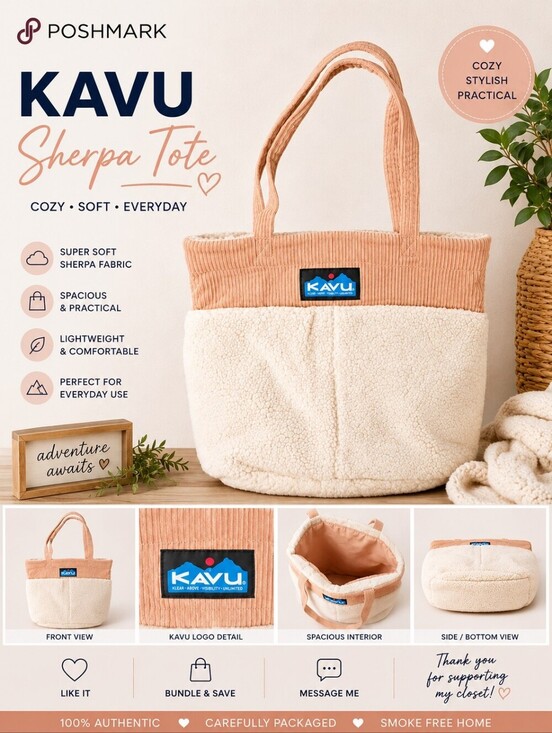 Kavu Handbags - KAVU Tote It All Bag in Blush Cloud | NWT | Sherpa & Corduroy Tote